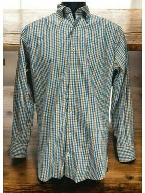 Peter Millar Mens Small Orange & Blue Plaid Long Sleeve Shirt